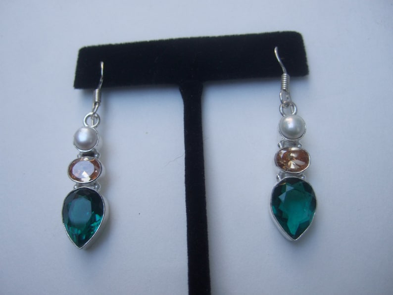 Sterling Artisan Semi Precious Dangle Earrings image 1