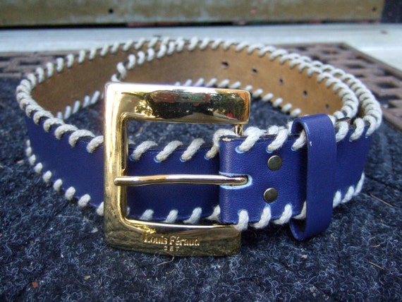 LOUIS FERAUD Womens Vintage Cobalt Blue Leather Belt Size 40 