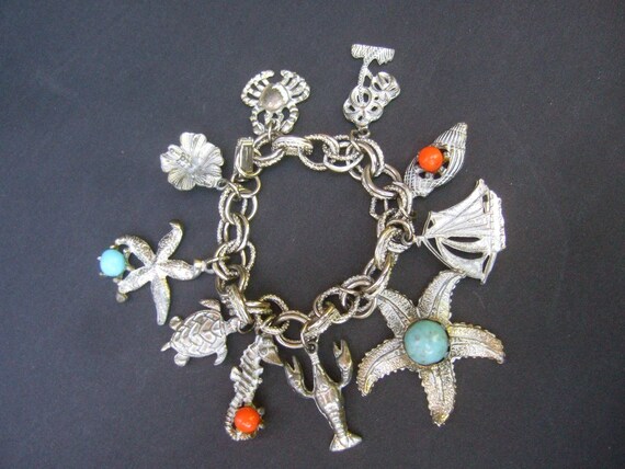 Sea Life Theme Dangling Charm Bracelet c 1970 - image 2