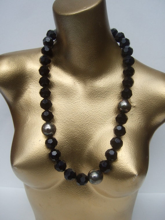 Dramatic Large Scale Black Lucite & Silver Long B… - image 4