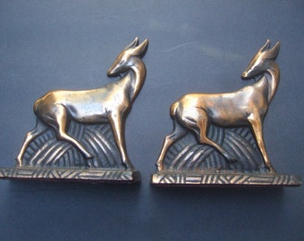 Art Deco Copper Metal Gazelle Bookends