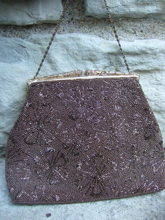 1960s Copper Glass Beaded Evening Bag - image 1