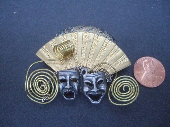 Unique Comedy & Tragedy Thespian Mask Brooch - image 3