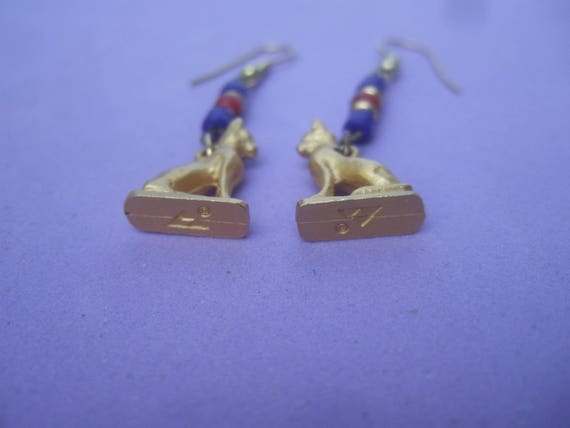 Egyptian Style Gilt Metal Feline Earrings - image 7