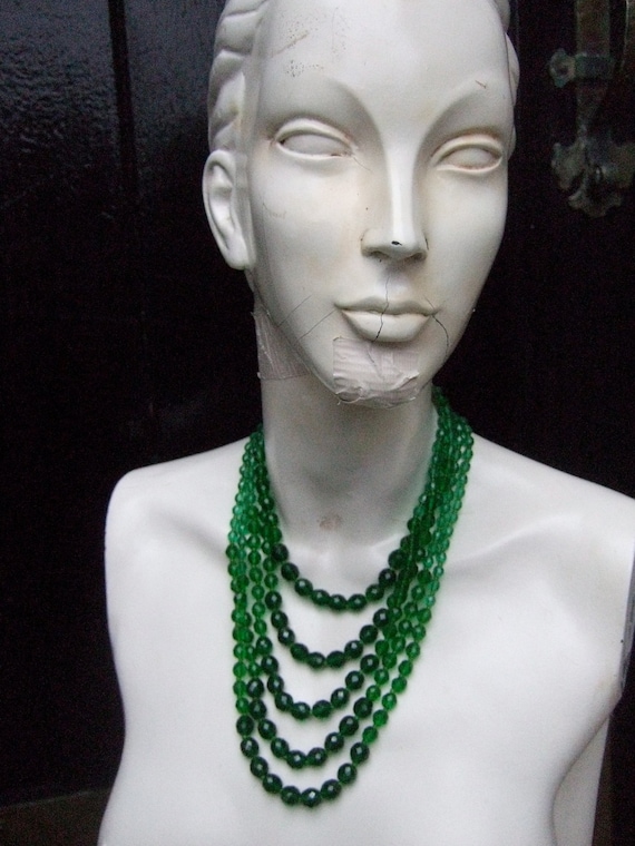 Elegant Multi Strand Emerald Crystal Necklace c 1… - image 3