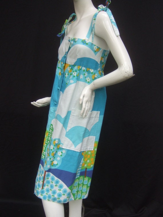 1970s Mod Summer Cotton Print Sun Dress