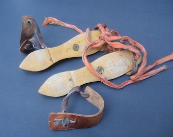 Antique Handmade Child's Wood & Steel Ice Skates