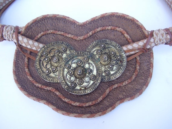 Exotic Handmade Brown Leather Brass Medallion Bel… - image 3