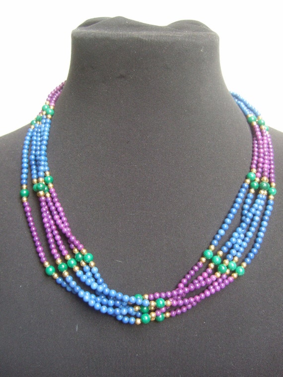 Elegant Glass Beaded Multi Color Necklace c 1980 - image 2