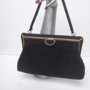 Elegant Black Glass Beaded Evening Bag 1960 image 2