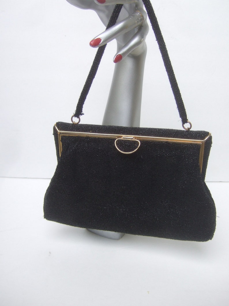 Elegant Black Glass Beaded Evening Bag 1960 image 2