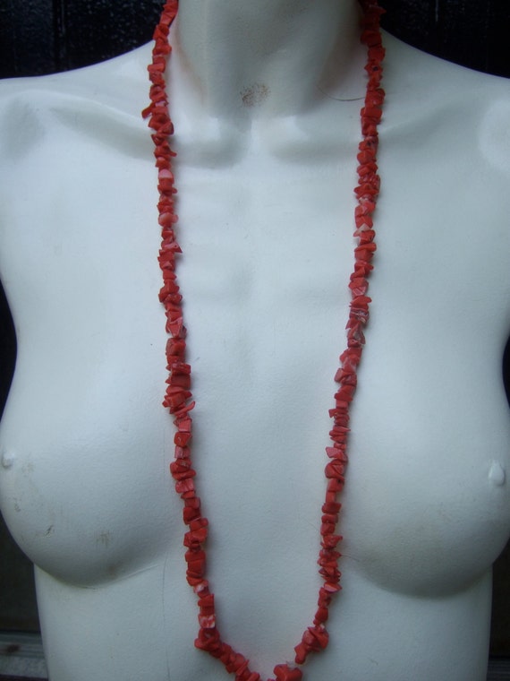 Stylish Dyed Coral Long Strand Necklace c 1980s - image 4