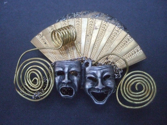 Unique Comedy & Tragedy Thespian Mask Brooch - image 4