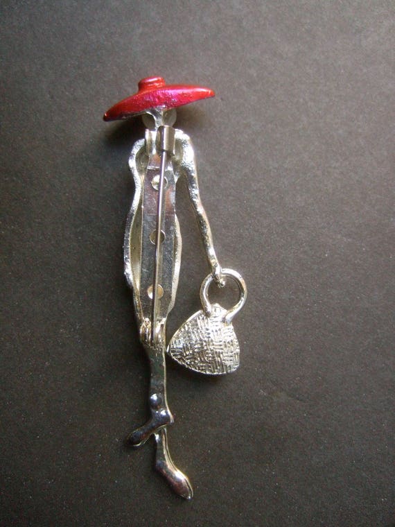 Unique Crystal Figural Red Hat Lady Brooch - image 5
