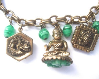 Chunky Asian Theme Dangling Buddha Charm Bracelet