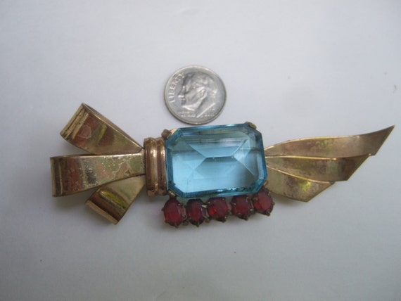 Art Deco Aquamarine Large Crystal Brooch c 1940s - image 4