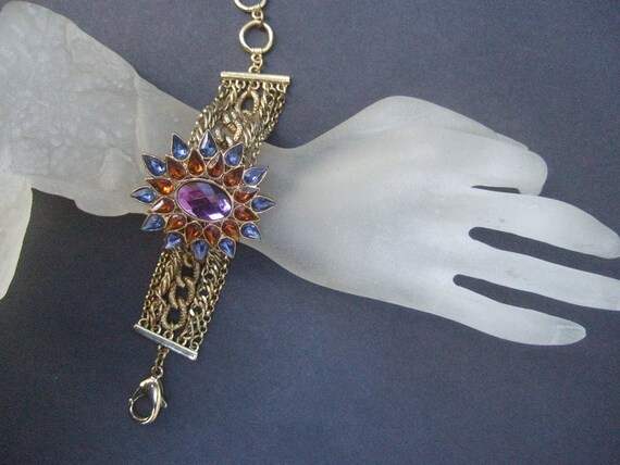 Crystal Starburst Medallion Gilt Chain Bracelet - image 5