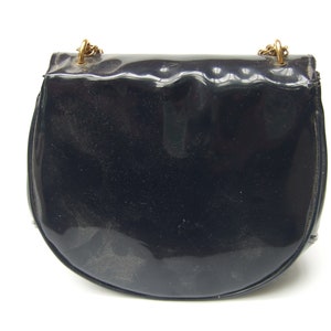 Stylish Small Dark Blue Patent Vinyl Lion Emblem Handbag c 1970s image 9