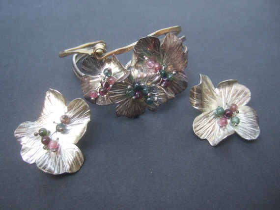 Bracelet Floral En Porcelaine Et Métal Argenté - Style Années 70 - Fermoir Crochet