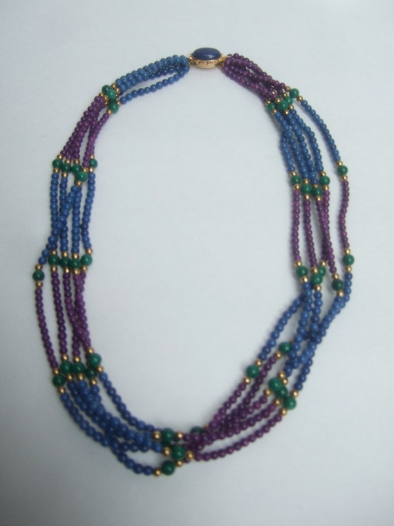 Elegant Glass Beaded Multi Color Necklace c 1980 - image 4