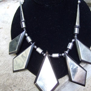 Chrome Futuristic Triangular Necklace  c 1990