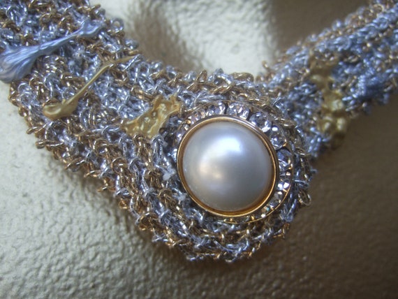Unique Artisan Woven Mesh Metallic Pearl Choker N… - image 7