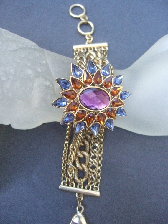 Crystal Starburst Medallion Gilt Chain Bracelet - image 3