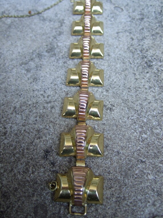 Art Deco Gilt Link Bracelet by Monet c 1940 1950 - image 2