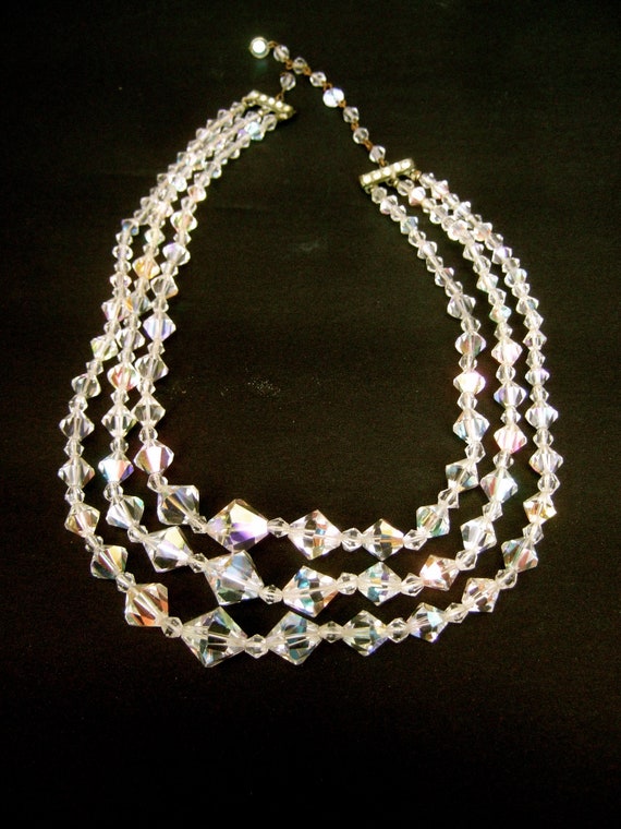 Glittering Crystal Triple Strand Graduated Necklac