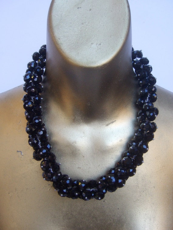 Elegant Black Glass Beaded Choker Necklace