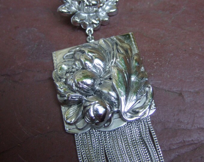 Ornate Silver Metal Repousse Dangling Flower Brooch - Etsy