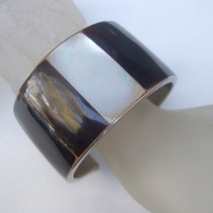 Exotic Mother of Pearl & Antler Inlay Tile Cuff Bracelet image 1