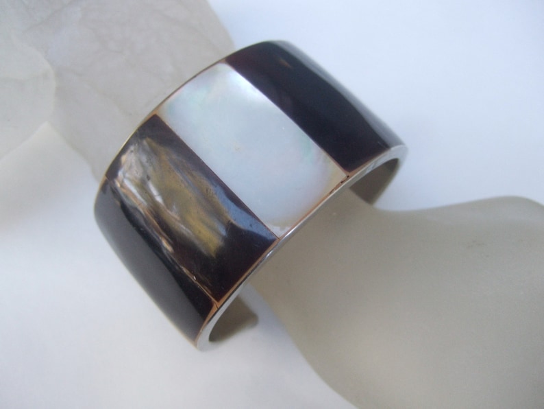 Exotic Mother of Pearl & Antler Inlay Tile Cuff Bracelet image 1