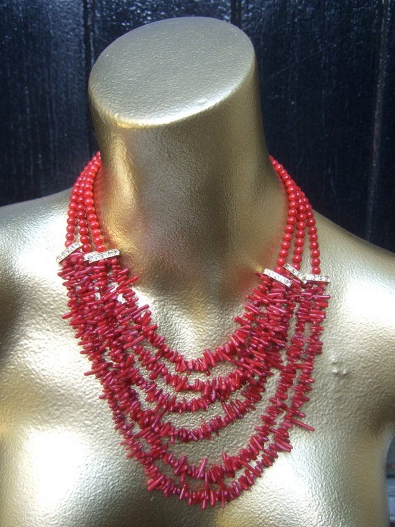 Exotic Glass Dyed Coral  Statement Necklace