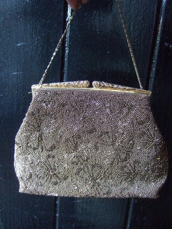 1960s Copper Glass Beaded Evening Bag - image 3