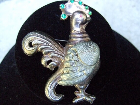 1950s Jeweled Whimsical Rooster Brooch - image 2