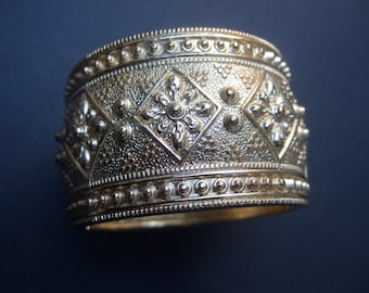 Ornate Wide Gilt Metal Hinged Cuff Bracelet