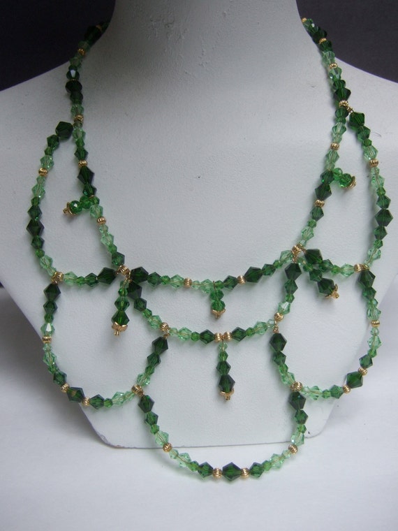 Dramatic Green Crystal Collar Necklace c 1970