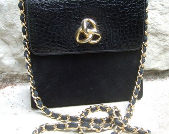 Stylish Black Suede Gold Trim Shoulder Bag designed by Magid