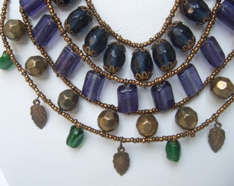 Exotic Glass Beaded Tiered Collar Necklace