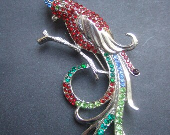 Kristall verkrustete Silber Metall Peacock Brosche