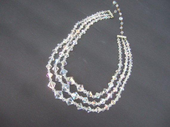 Glittering Crystal Triple Strand Graduated Neckla… - image 7