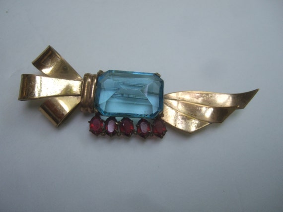 Art Deco Aquamarine Large Crystal Brooch c 1940s - image 2