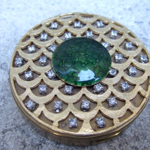 Crystal Jeweled Cloisonne Gilt Compact  c 1950 -1960
