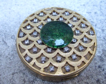 Crystal Jeweled Cloisonne Gilt Compact  c 1950 -1960