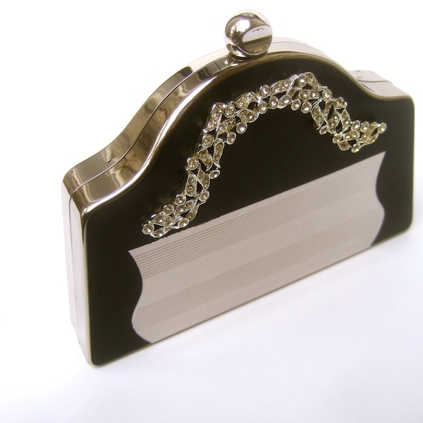 Opulent Crystal Silver Metal Evening Bag Compact by Volupe