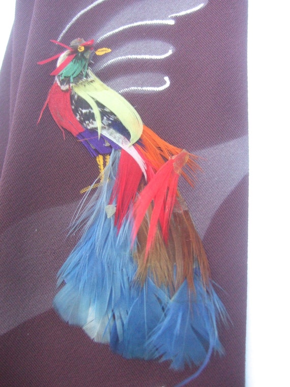 1950s Hand Painted Feather Bird Necktie