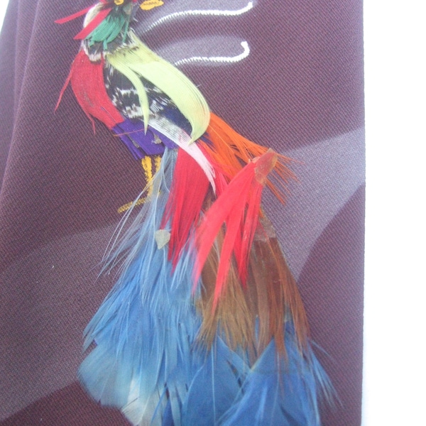 1950s Hand Painted Feather Bird Necktie