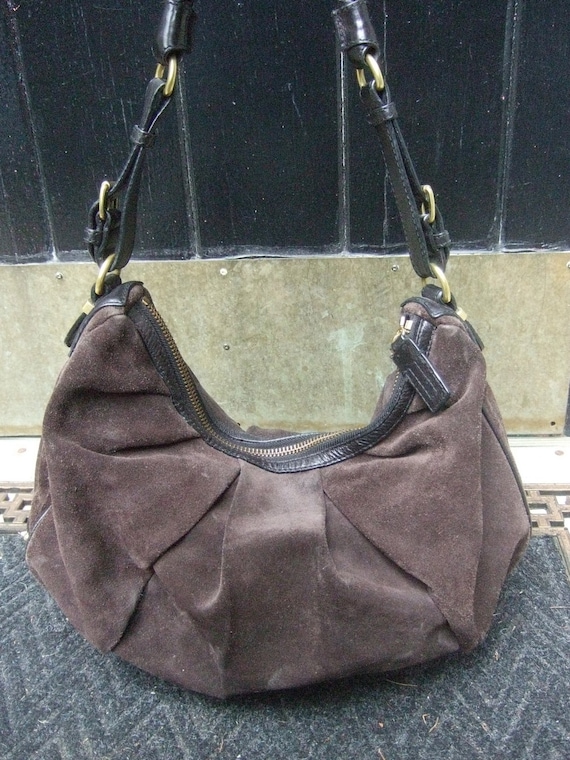 Chocolate Brown Suede Slouchy Leather Trim Handbag