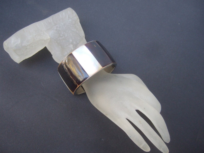 Exotic Mother of Pearl & Antler Inlay Tile Cuff Bracelet image 2